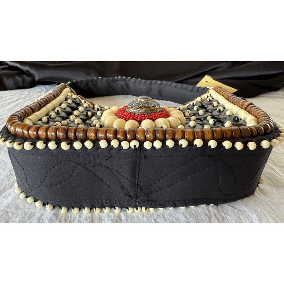 NWT Jackson Hole Clothiers Tibetan Wooden Beaded Handbag Purse Small - Picture 7 of 9